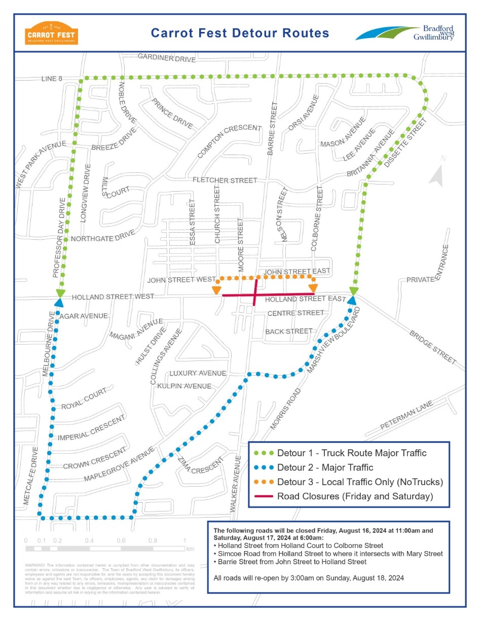 Map of detour routes