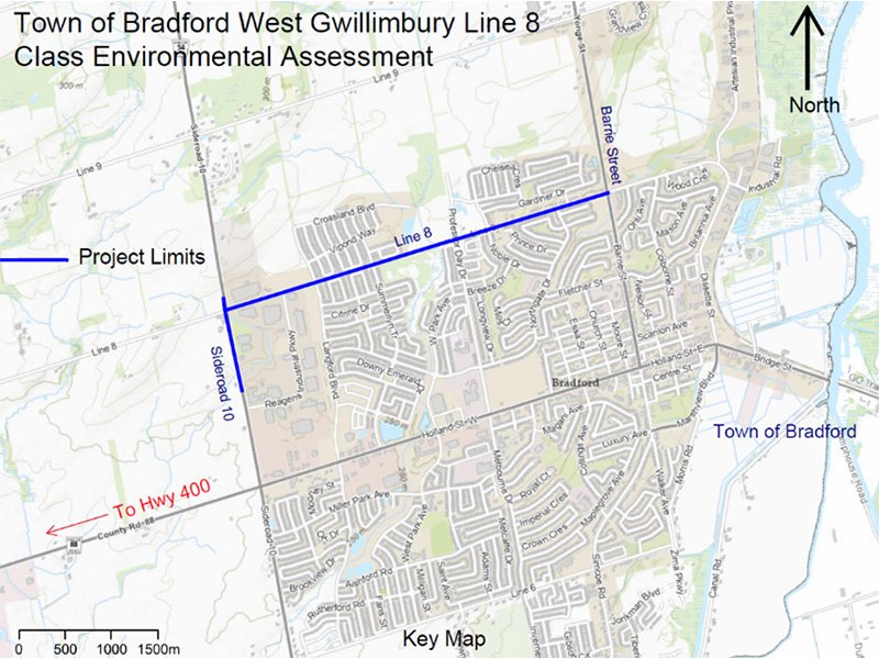 Image of Line 8, Barrie Street and Sideroad 10 on map