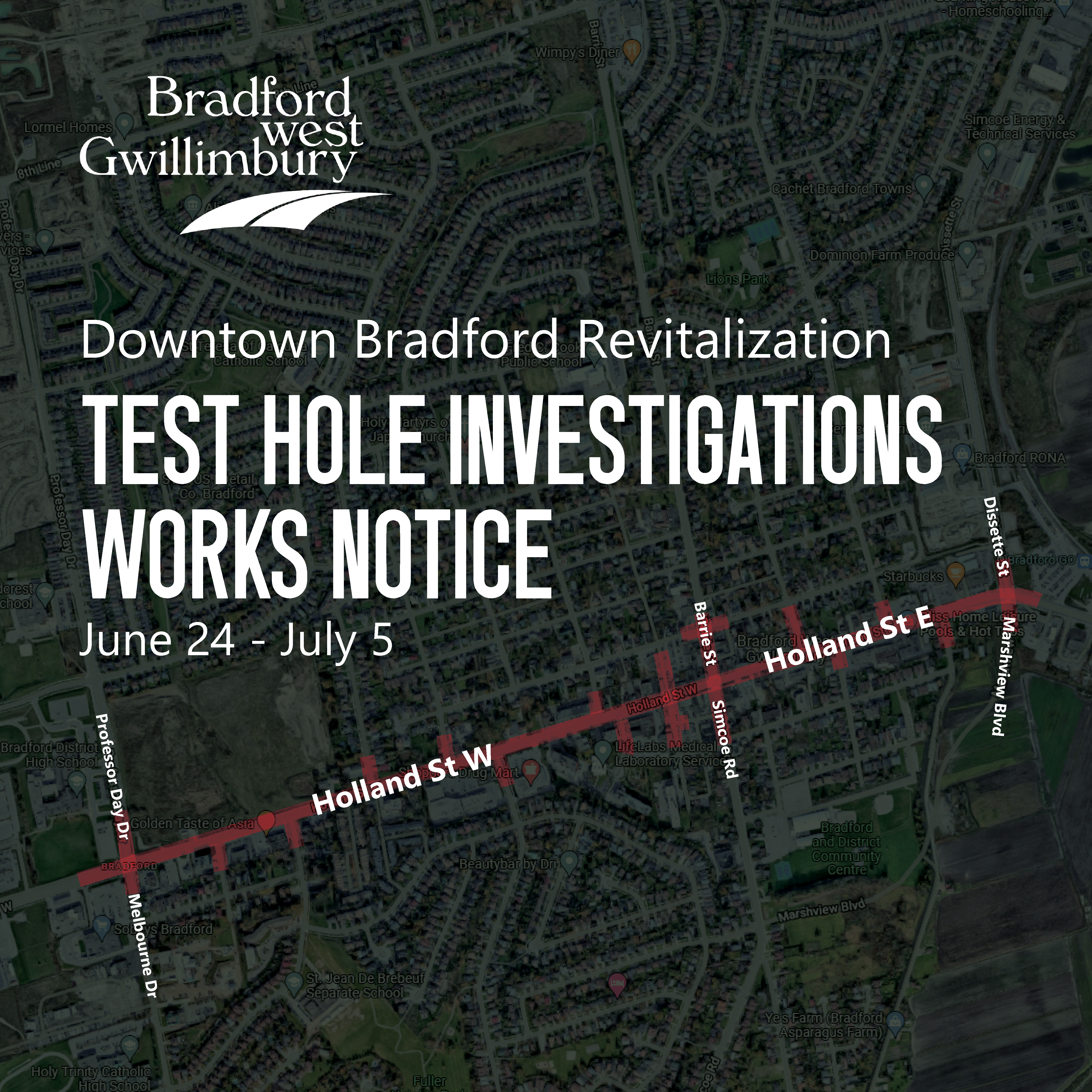 Graphic showing test area on Holland Street