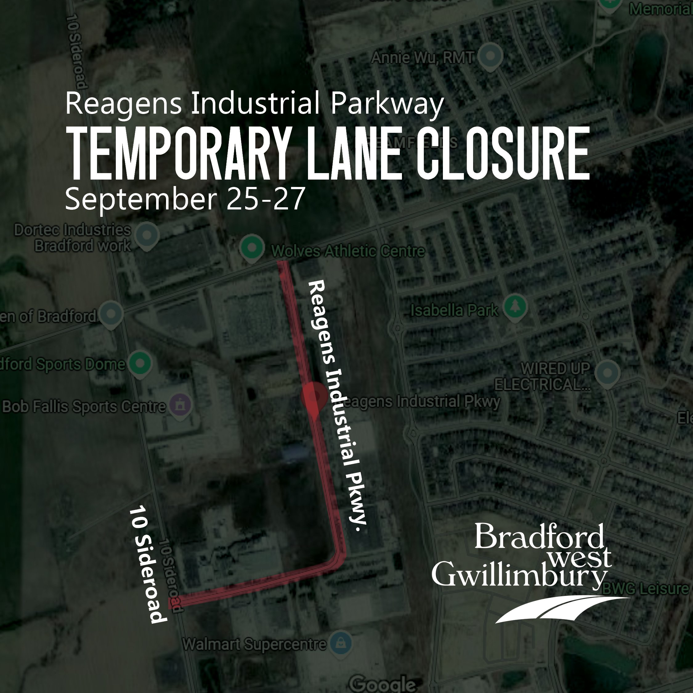 Map of Reagens Industrial Parkway with redline showing closure